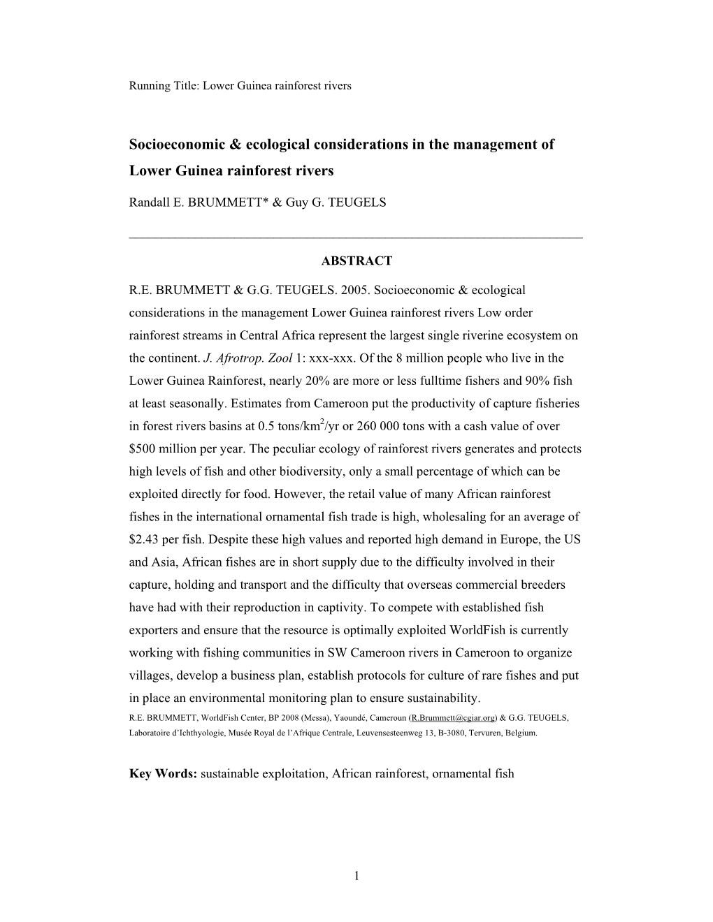 Socioeconomic & Ecological Considerations in the Management