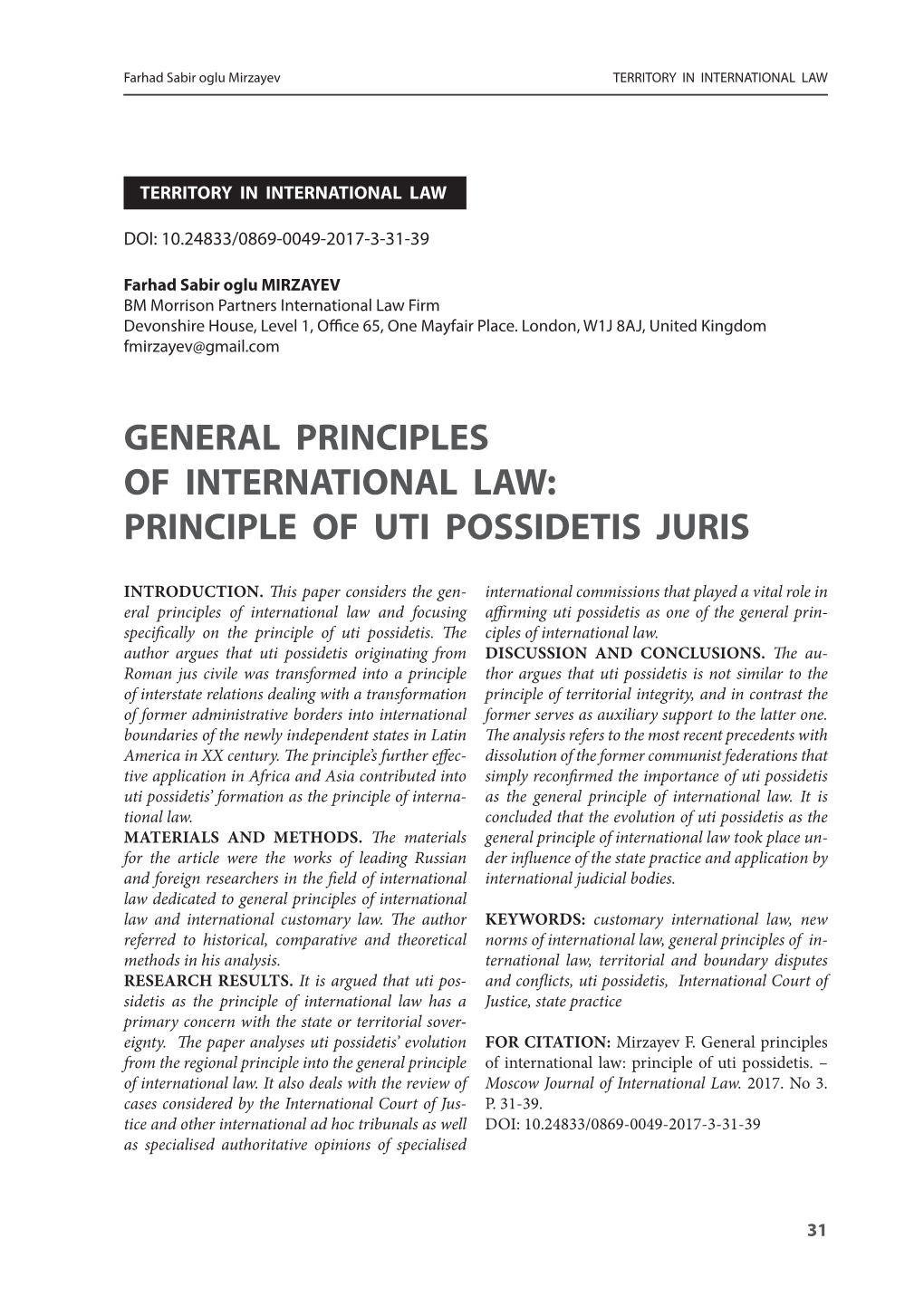 Principle of Uti Possidetis Juris