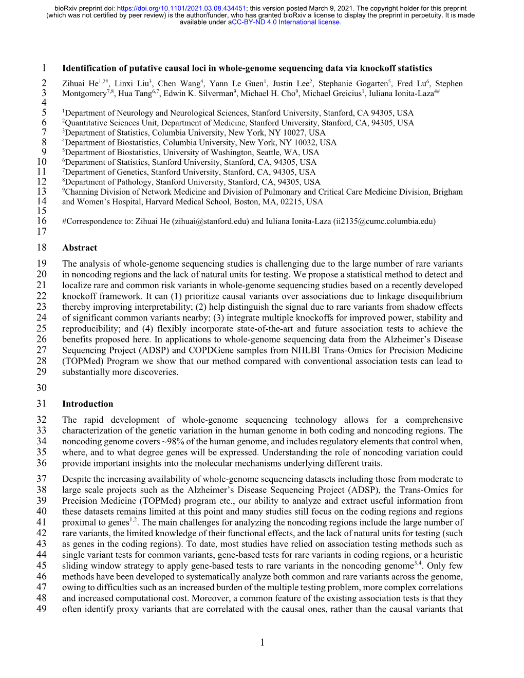 Identification of Putative Causal Loci in Whole-Genome Sequencing Data Via Knockoff Statistics