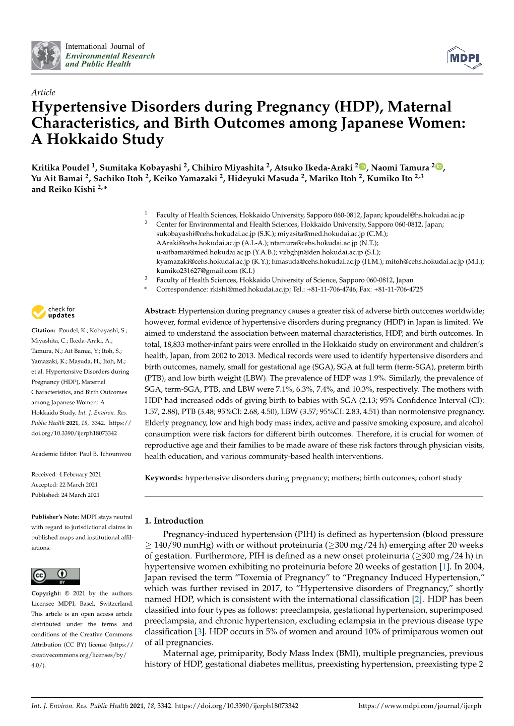 Hypertensive Disorders During Pregnancy (HDP), Maternal Characteristics, and Birth Outcomes Among Japanese Women: a Hokkaido Study