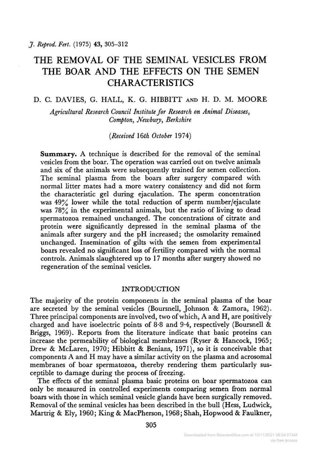 The Removal of the Seminal Vesicles from the Boar and the Effects on the Semen Characteristics