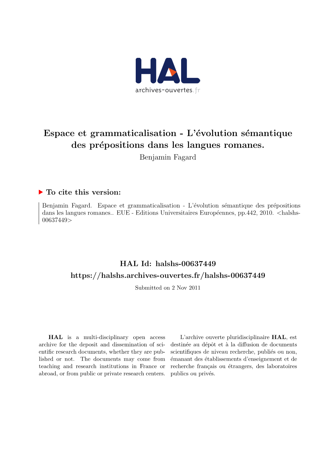 L'évolution Sémantique Des Prépositions Dans Les Langues