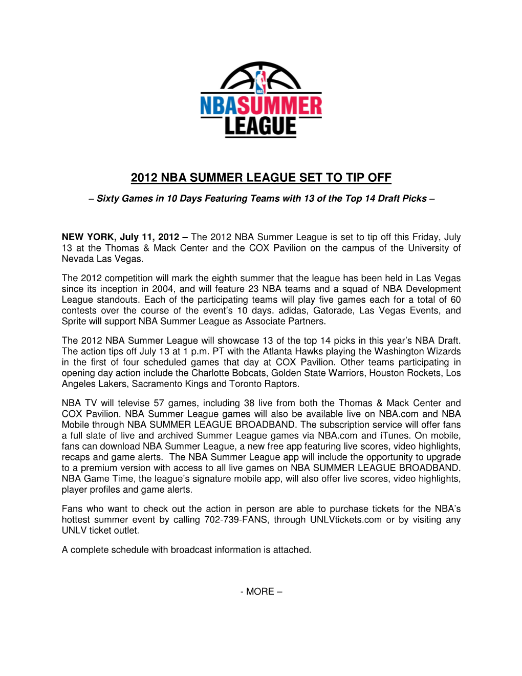 2012 Nba Summer League Set to Tip Off