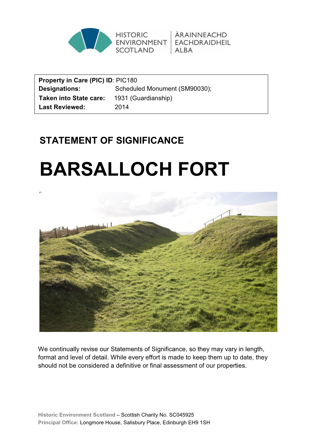 Barsalloch Fort Statement of Significance
