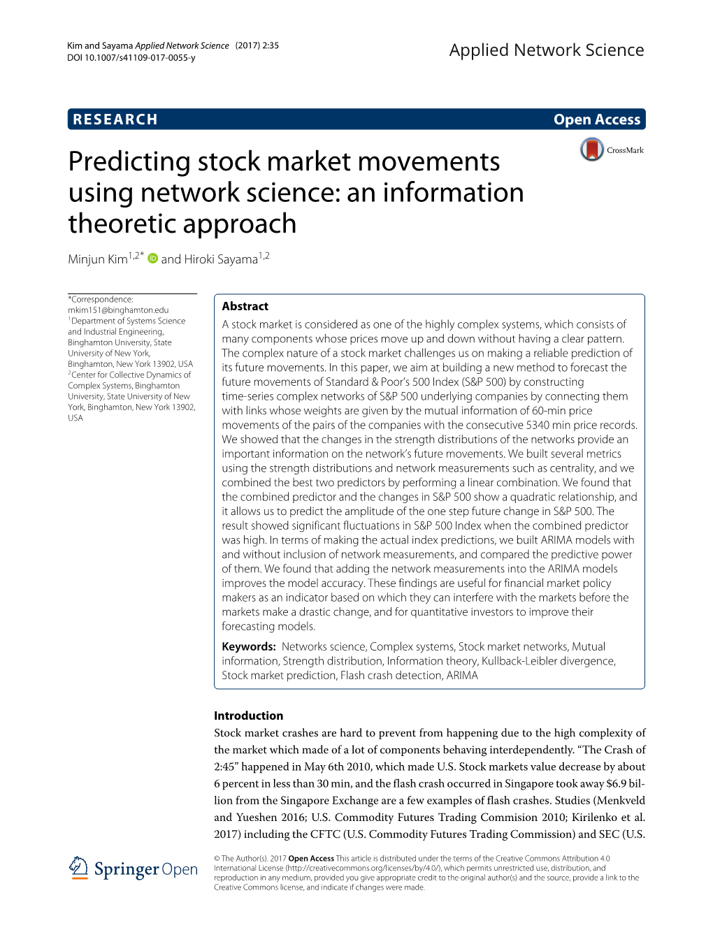 Predicting Stock Market Movements Using Network Science: an Information Theoretic Approach