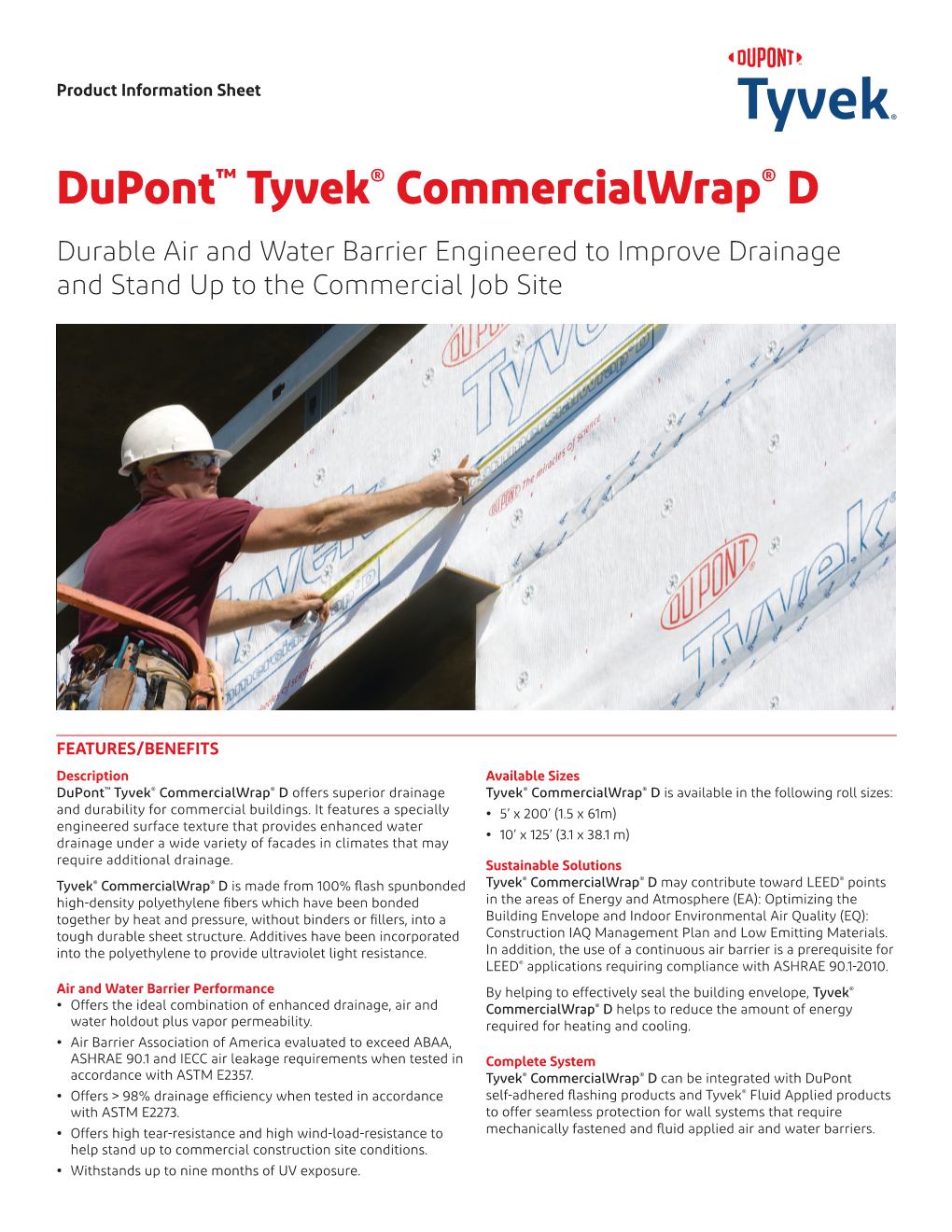 Dupont™ Tyvek® Commercialwrap® D Durable Air and Water Barrier Engineered to Improve Drainage and Stand up to the Commercial Job Site