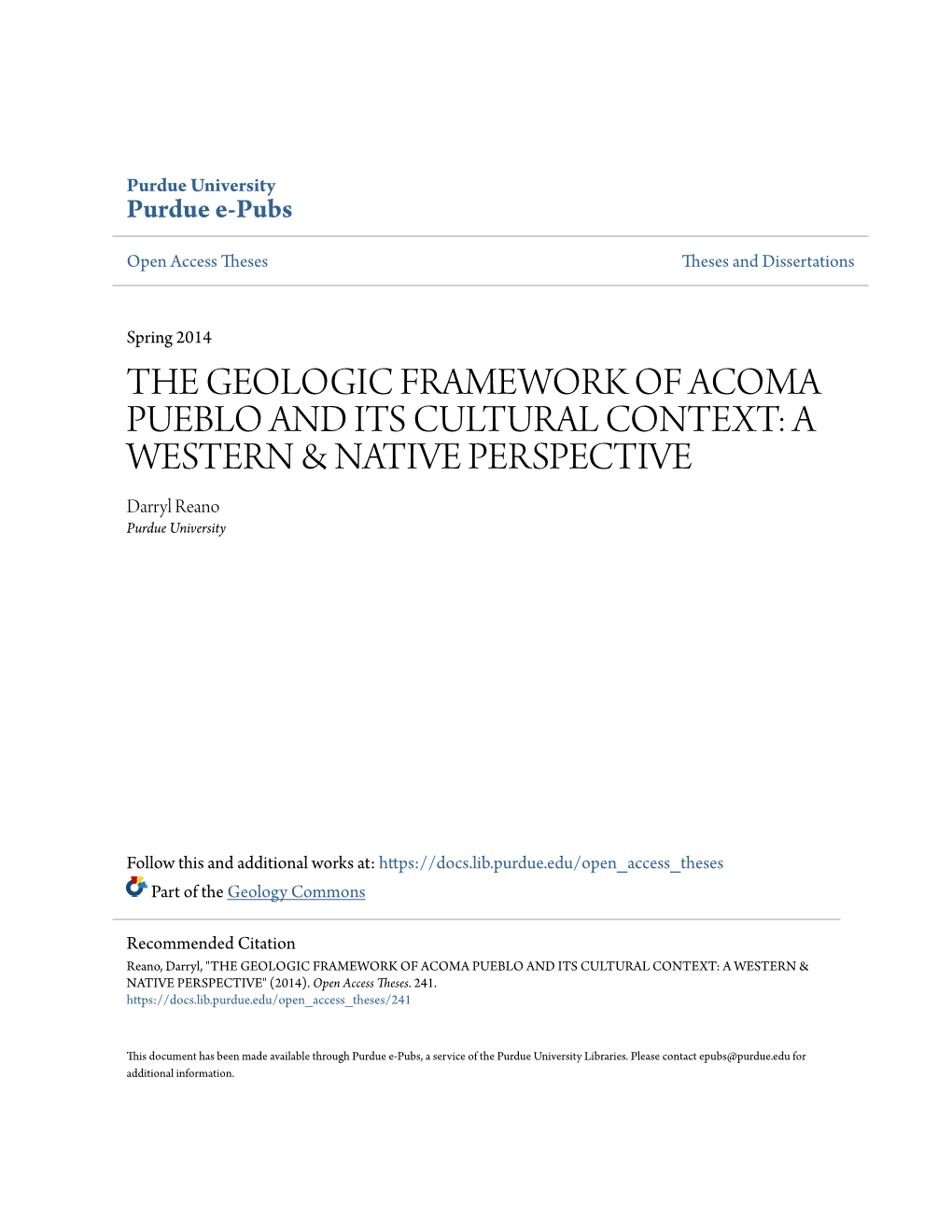 The Geologic Framework of Acoma Pueblo and Its Cultural Context: a Western & Native Perspective