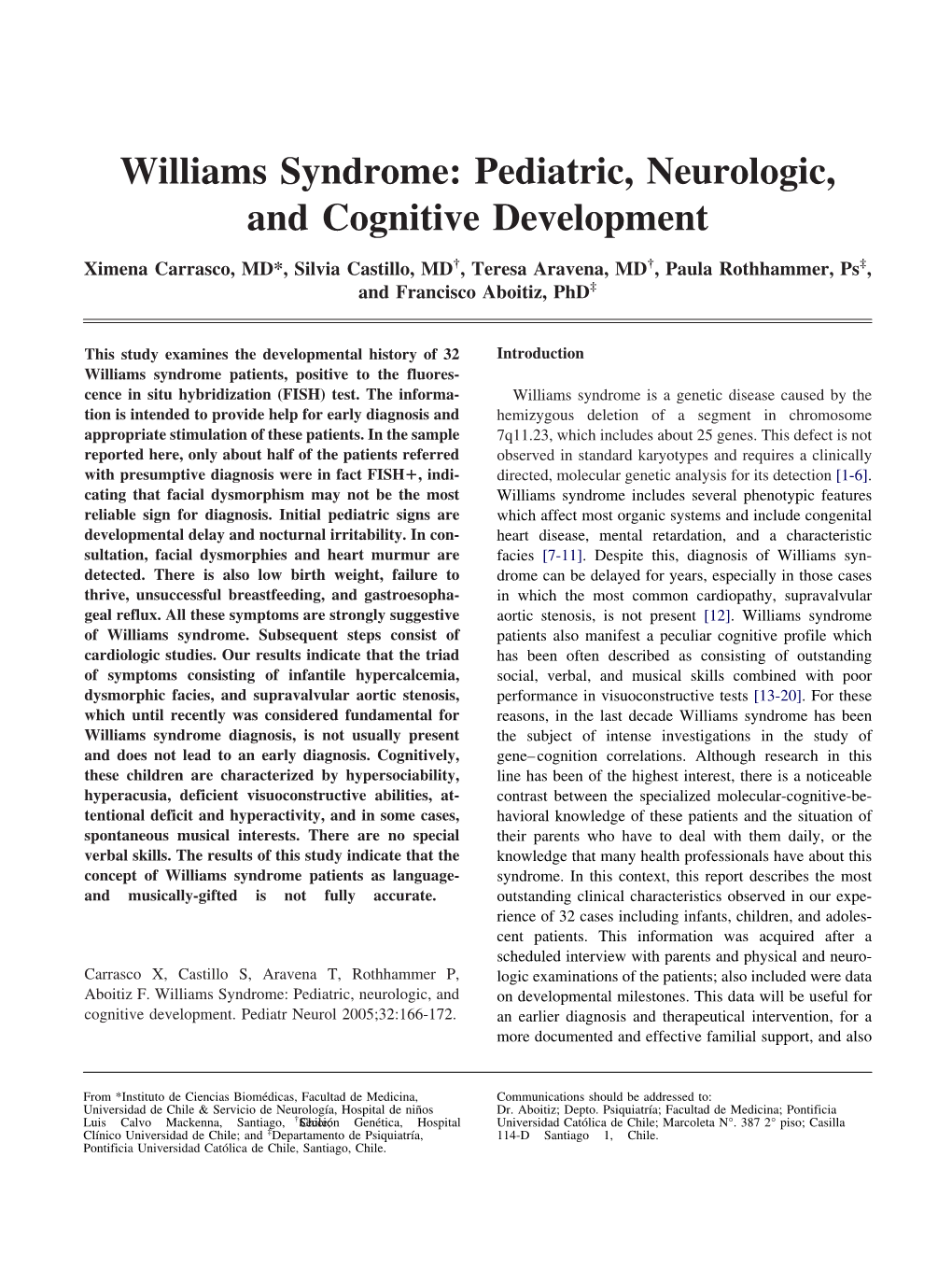 Williams Syndrome: Pediatric, Neurologic, and Cognitive Development