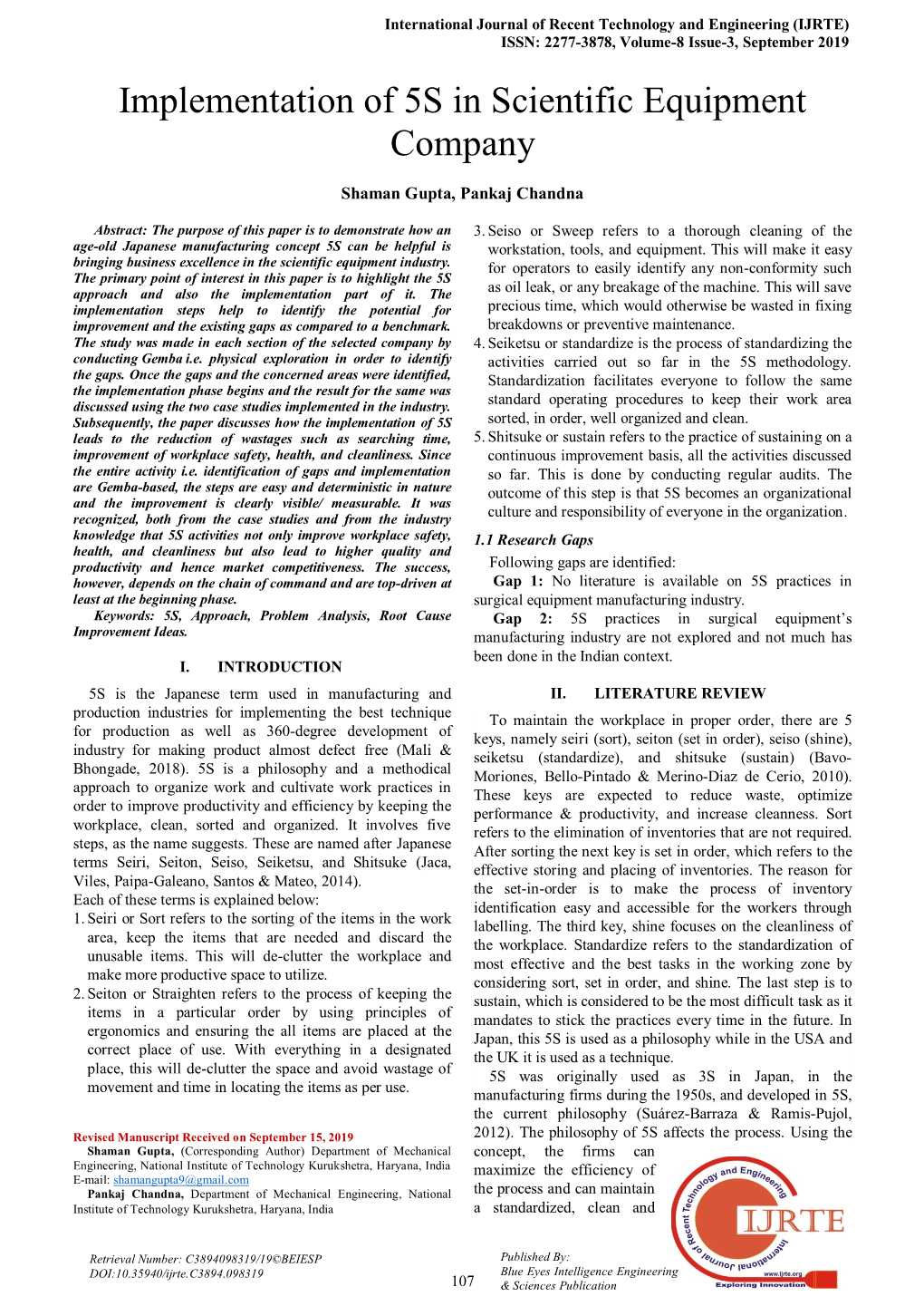 Implementation of 5S in Scientific Equipment Company