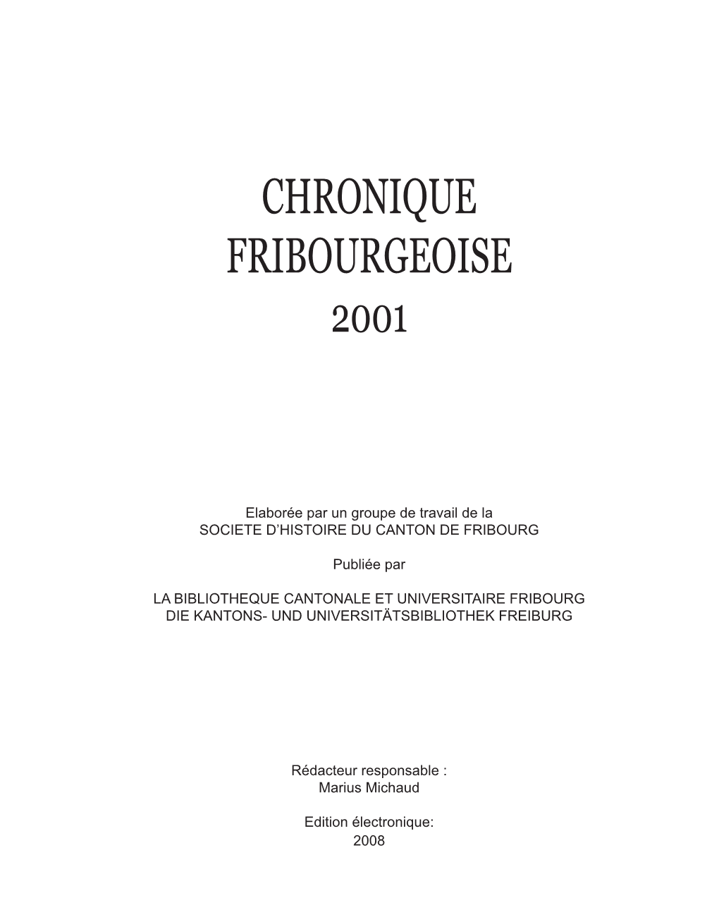 Chronique Fribourgeoise 2001