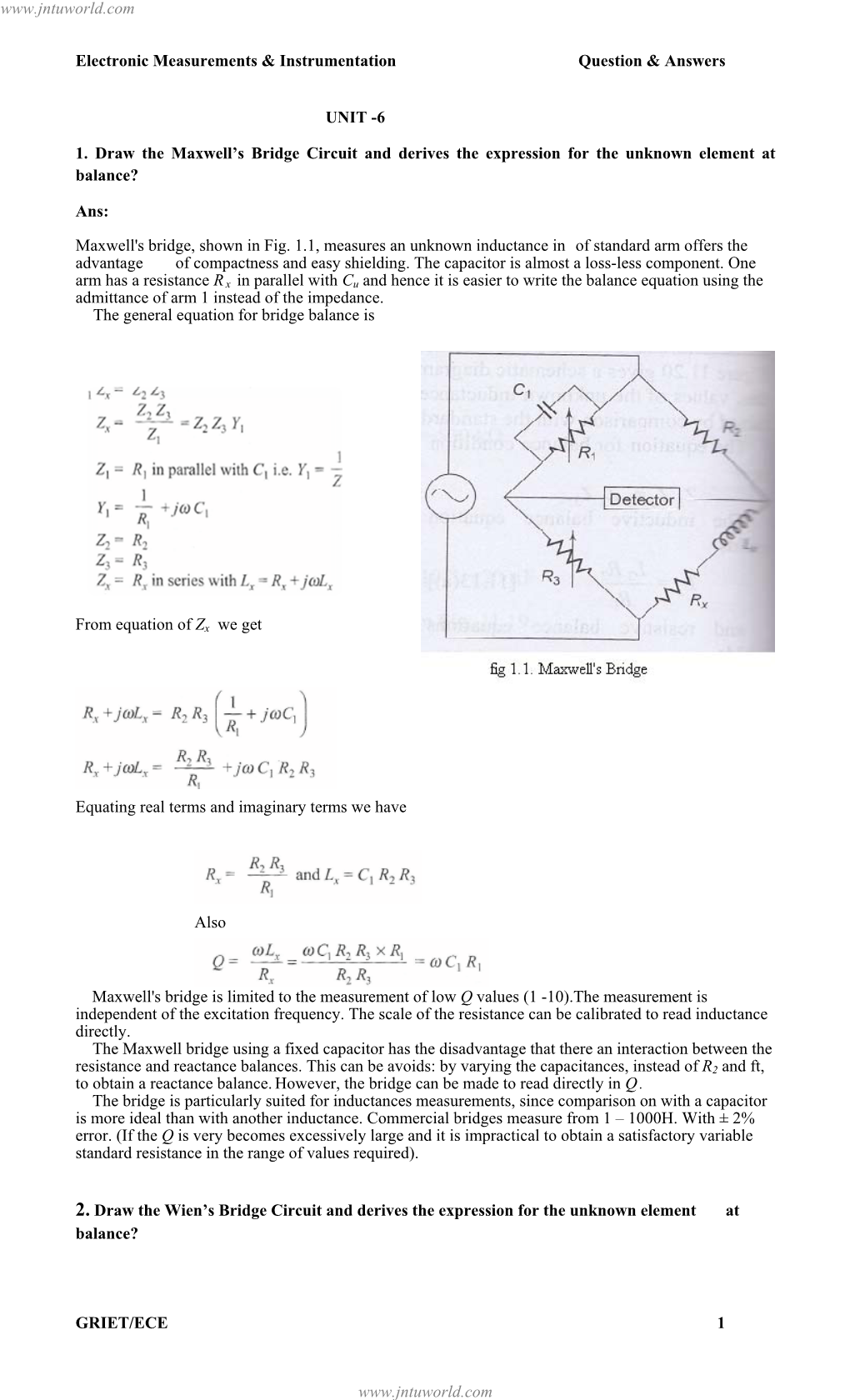 UNIT II AC Bridge Measurement.Pdf