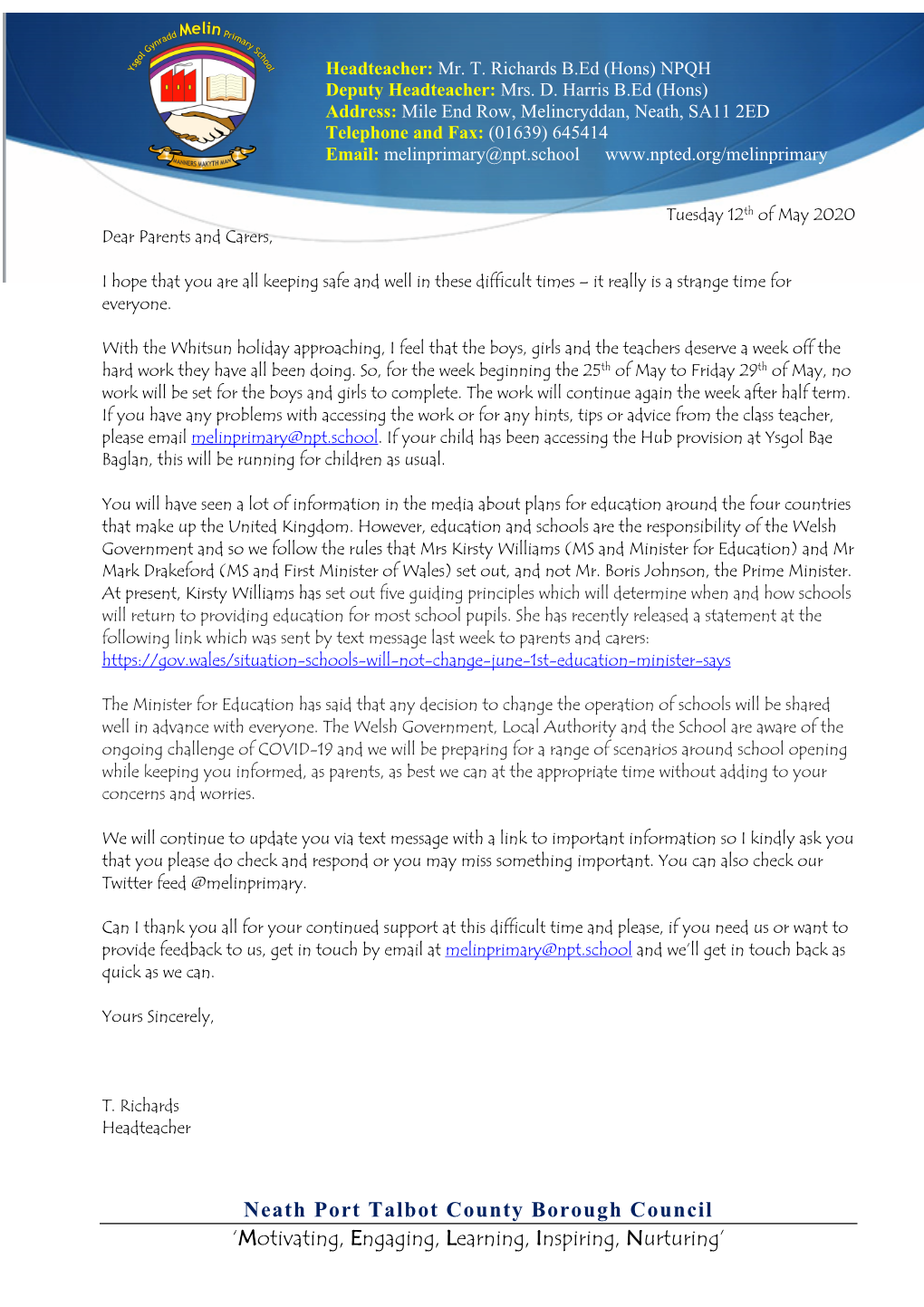 Letter to Parents 12-5-2020
