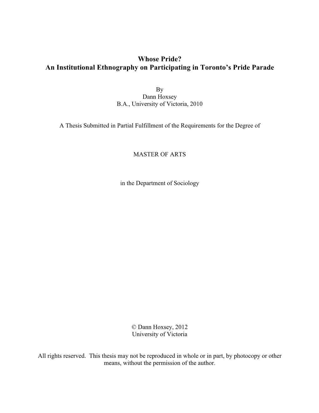 An Institutional Ethnography on Participating in Toronto's Pride Parade