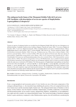 Zootaxa, the Endogean Beetle Fauna of the Marganai-Oridda