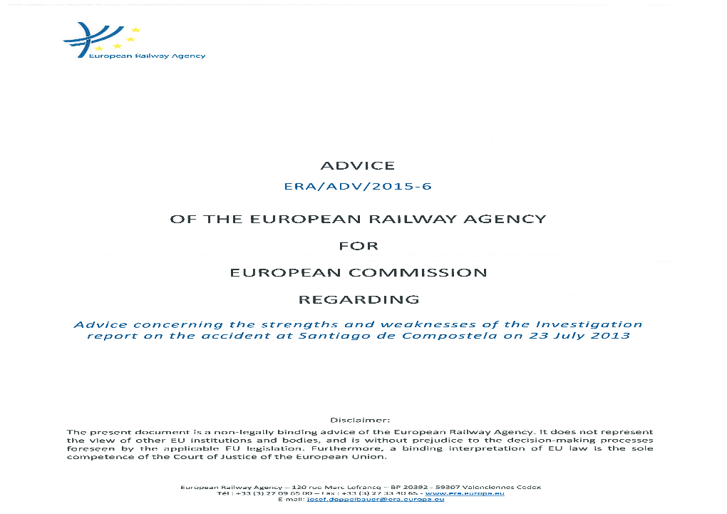 Advice of the European Railway Agency For