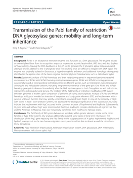 Transmission of the Pabi Family of Restriction DNA Glycosylase Genes: Mobility and Long-Term Inheritance Kenji K