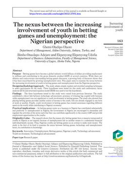 The Nexus Between the Increasing Involvement of Youth in Betting Games and Unemployment from the Nigerian Perspective