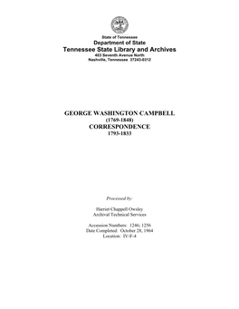 George Washington Campbell (1769-1848) Correspondence 1793-1833