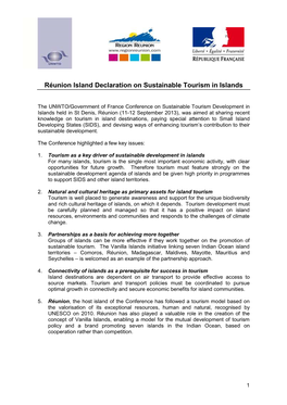 Réunion Island Declaration on Sustainable Tourism in Islands