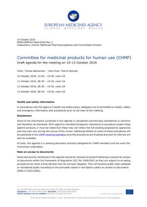 CHMP Agenda of the 10-13 October 2016 Meeting