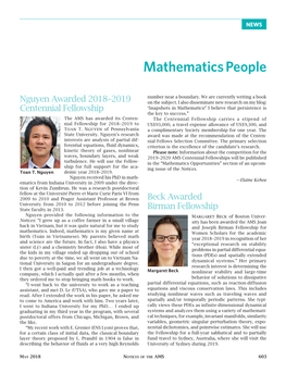 NOTICES of the AMS 603 Mathematics People NEWS