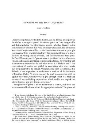 THE GENRE of the BOOK of JUBILEES* John J. Collins Genre