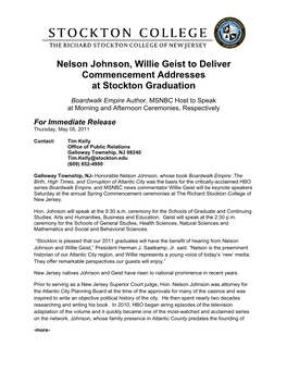 Nelson Johnson, Willie Geist to Deliver Commencement Addresses at Stockton Graduation