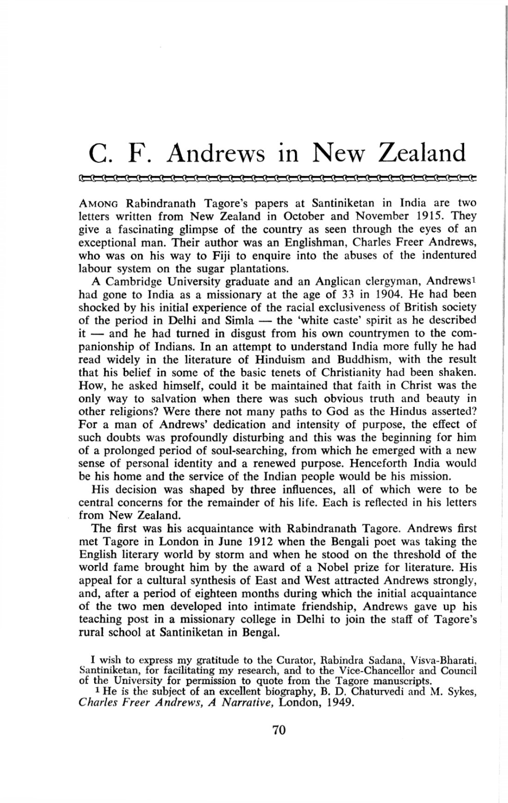 C. F. Andrews in New Zealand