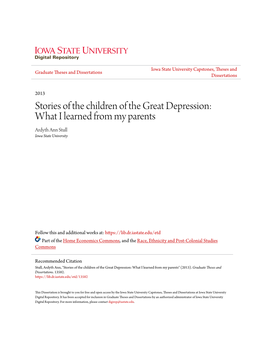 Stories of the Children of the Great Depression: What I Learned from My Parents Ardyth Ann Stull Iowa State University