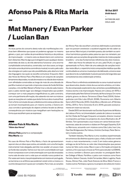 Afonso Pais & Rita Maria Mat Manery / Evan Parker / Lucian