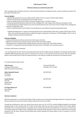 Tribal Group Plc ("Tribal") Preliminary Results Year Ended 31 December