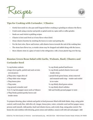 Tips for Cooking with Coriander / Cilantro Russian Green Bean Salad