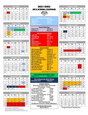 2021-2022 JECA School Calendar