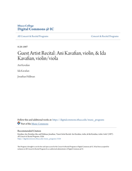 Guest Artist Recital: Ani Kavafian, Violin, & Ida Kavafian, Violin/Viola