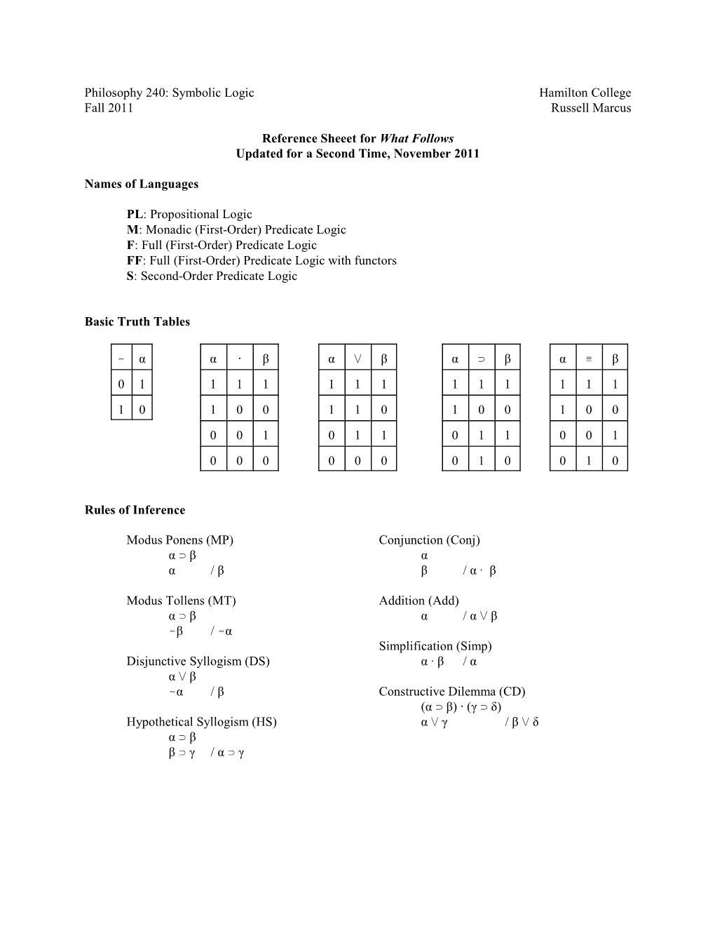 Philosophy 109, Modern Logic Russell Marcus