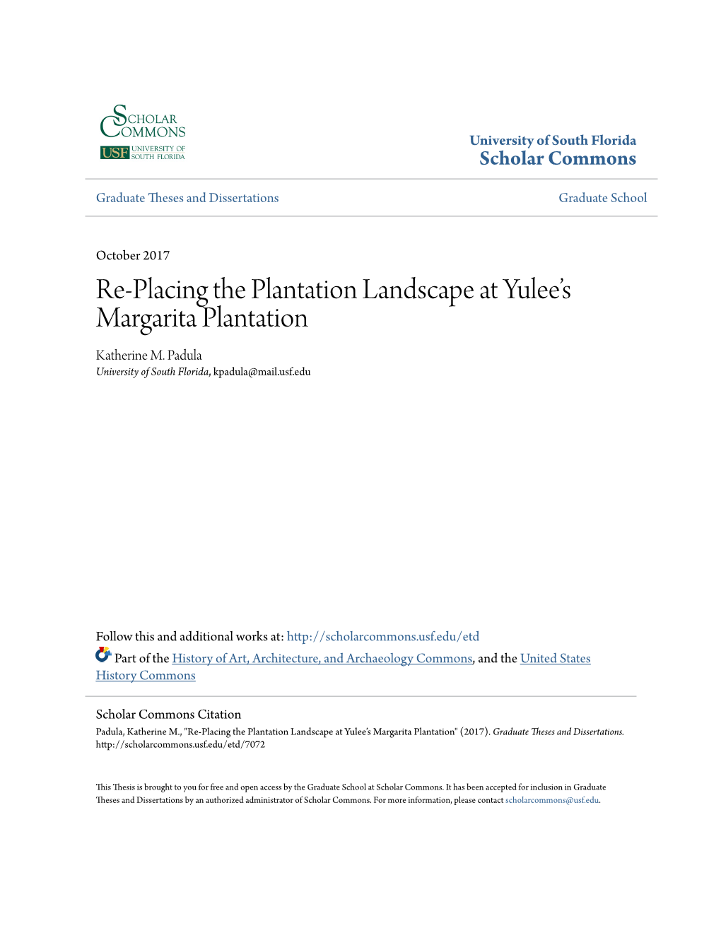 Re-Placing the Plantation Landscape at Yulee's Margarita Plantation