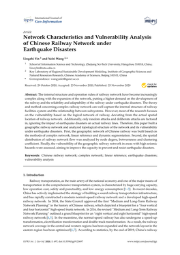 Network Characteristics and Vulnerability Analysis of Chinese Railway Network Under Earthquake Disasters