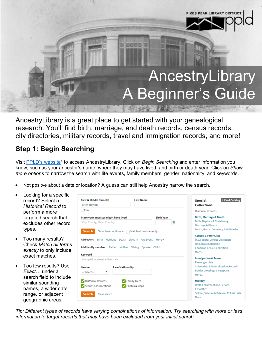 Ancestrylibrary a Beginner's Guide