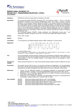 MONOCLONAL ANTIBODY to MOUSE CD71, TRANSFERRIN RECEPTOR 1 (TFRC) Clone ER-MP21