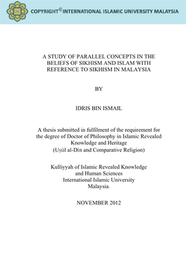 A Study of Parallel Concepts in the Beliefs of Sikhism and Islam with Reference to Sikhism in Malaysia
