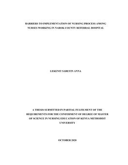 Barriers to Implementation of Nursing Process Among Nurses Working in Narok County Referral Hospital