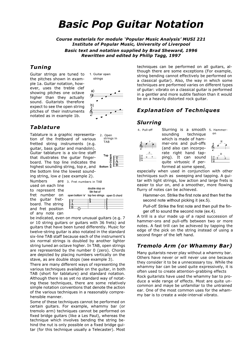 Basic Pop Guitar Notation