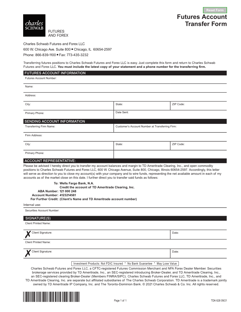 Futures Account Transfer Form-TDA 0421