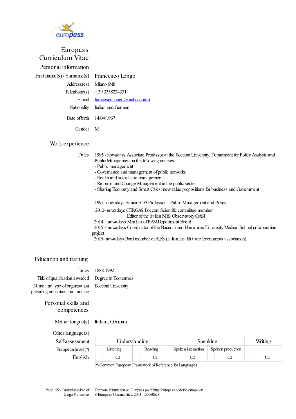 Europass Curriculum Vitae