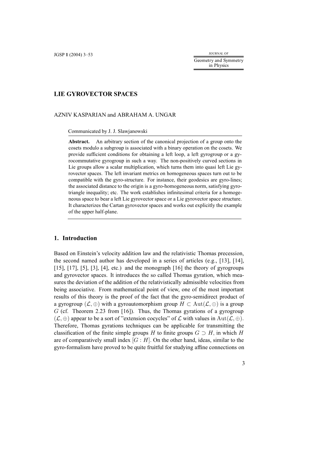 LIE GYROVECTOR SPACES 1. Introduction