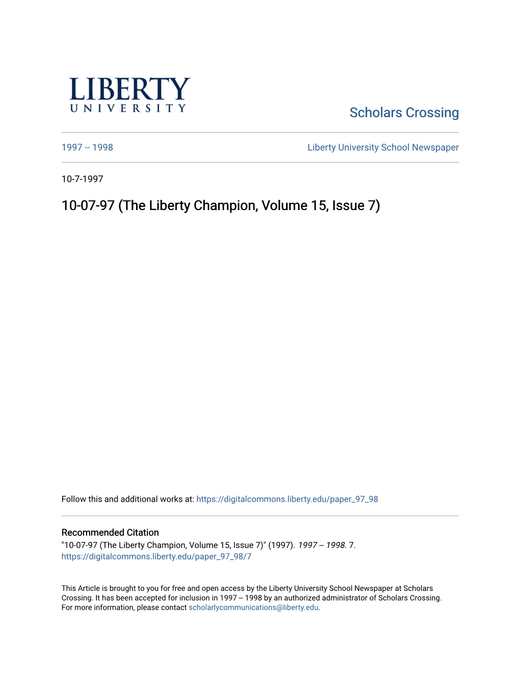 10-07-97 (The Liberty Champion, Volume 15, Issue 7)