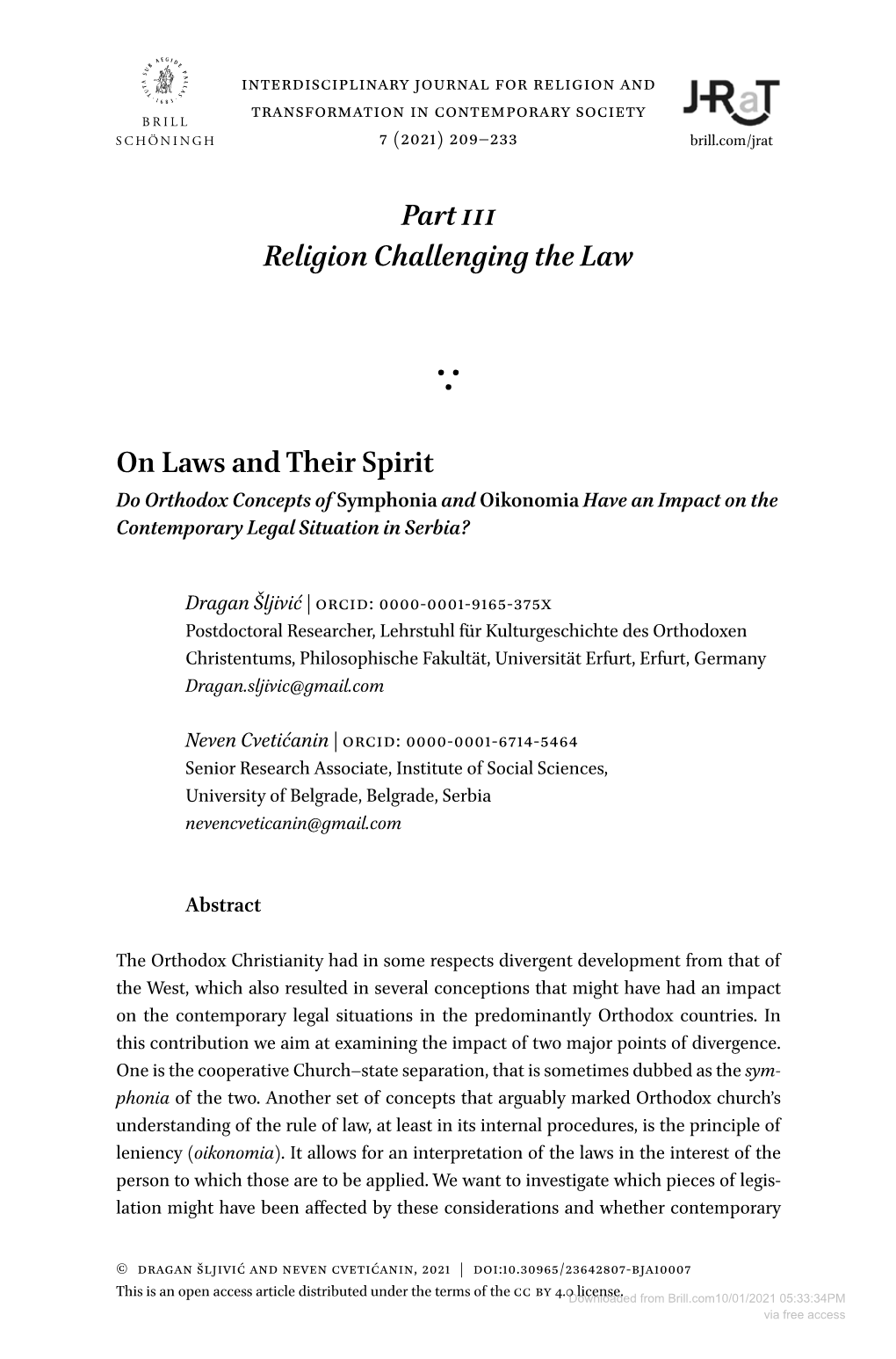 Part Iii Religion Challenging the Law on Laws and Their Spirit