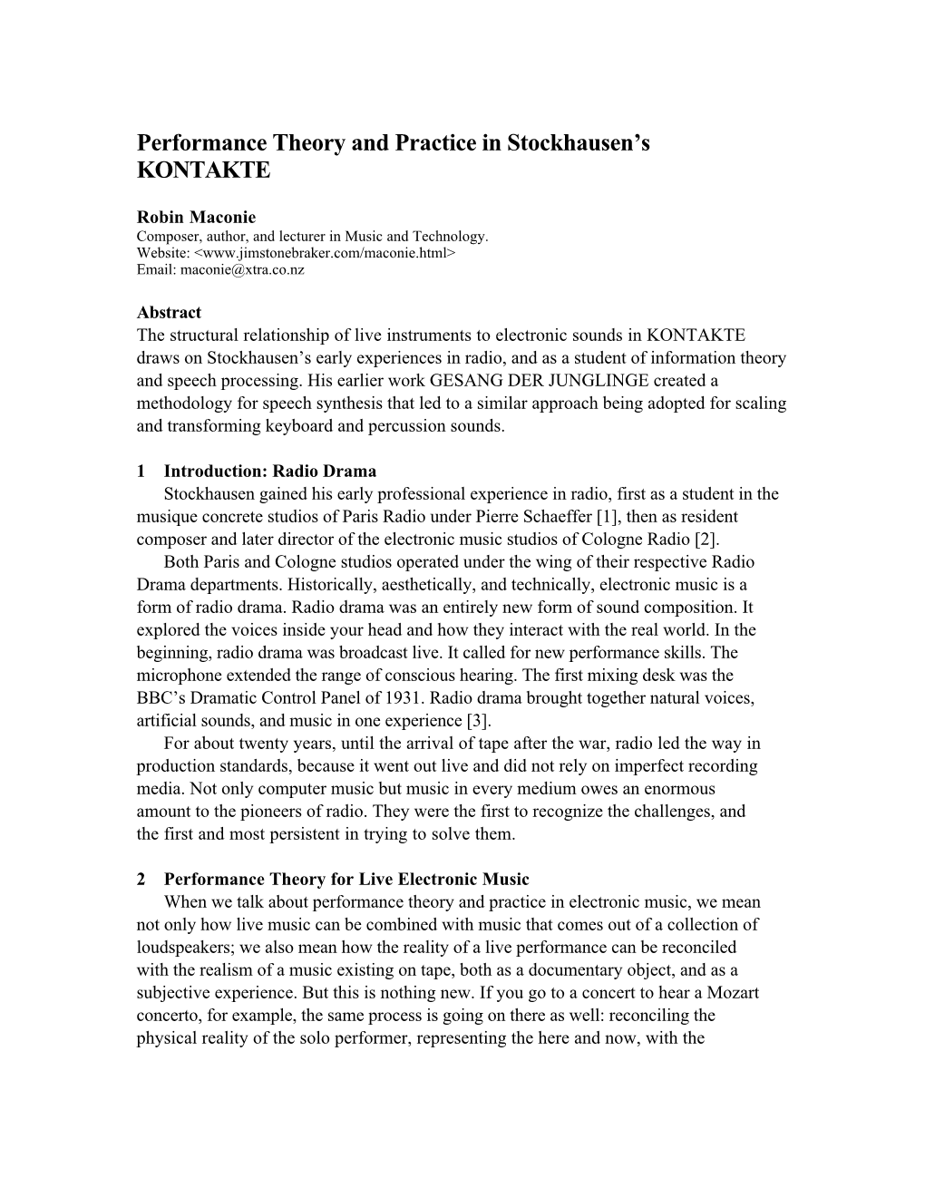 Performance Theory and Practice in Stockhausen's KONTAKTE (.Pdf)