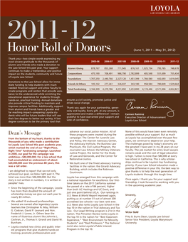 Honor Roll of Donors (June 1, 2011 – May 31, 2012)