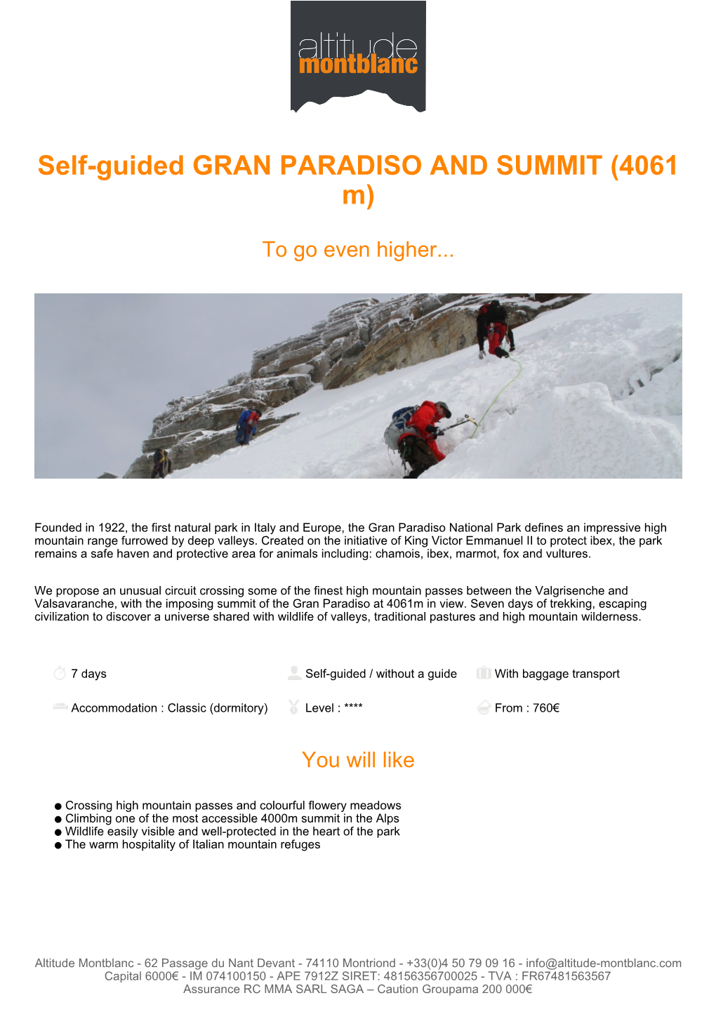 Self-Guided GRAN PARADISO and SUMMIT (4061 M)
